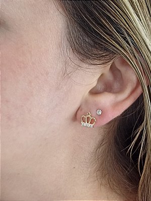 Brinco De Coroa Fixo Banhado a Ouro Com Pedras Bijou Art