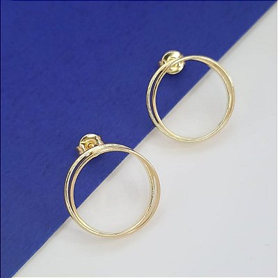 Brinco Feminino Banhado a Ouro Fixo 2 Aros Redondos Bijou Art