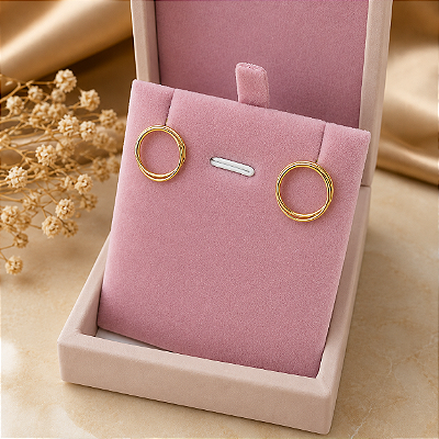 Brinco Feminino Banhado a Ouro Fixo 2 Aros Redondos Bijou Art