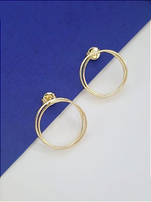 Brinco Feminino Banhado a Ouro Fixo 2 Aros Redondos Bijou Art