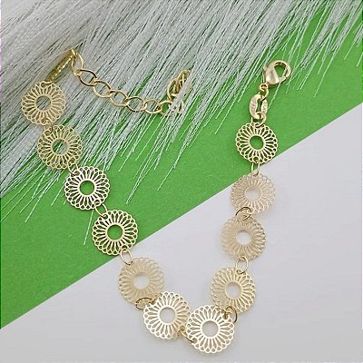 Pulseira Feminina Banhada a Ouro Redonda Rendada Bijou Art