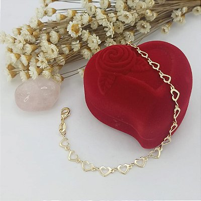 Pulseira Feminina Banhada a Ouro De Coração Bijou Art