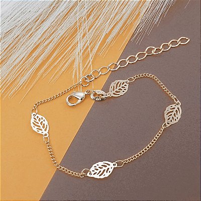 Pulseira Feminina Banhado a Ouro Com Folha Lisa Vazada Bijou Art