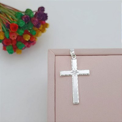 Pingente Banhado a Prata Lisa Com Detalhes Trabalhados Bijou Art