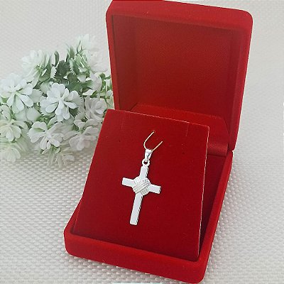 Pingente Banhado a Prata De Cruz Lisa Com Manto Trabalhado Bijou Art