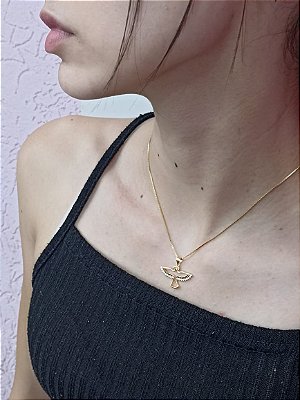 Pingente Banhado a Ouro Pomba Da Paz Com Zircônia Bijou Art