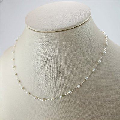 Gargantilha Banhada a Prata Com Pérolas Bijou Art