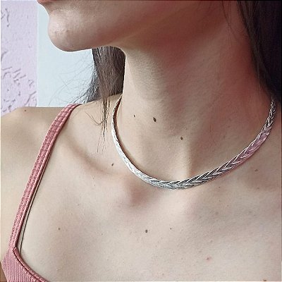 Gargantilha Banhada a Prata De Fios Traçados Bijou Art