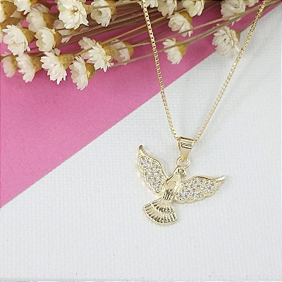 Pingente Banhado a Ouro Espirito Santo Com Pedras Bijou Art