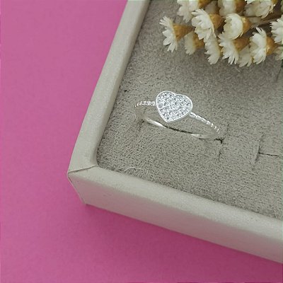 Anel Banhado a Prata Com Coração Com Pedras Bijou Art