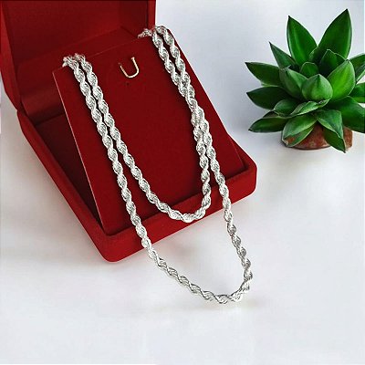 Corrente Banhada a Prata Cordão Baiano 60 cm Bijou Art