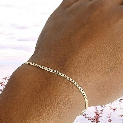 Pulseira Banhada a Ouro Masculina de Elo Curto Chato Bijou Art