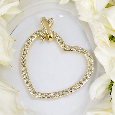 Pingente Banhado a Ouro De Coração Com Pedras Bijou Art