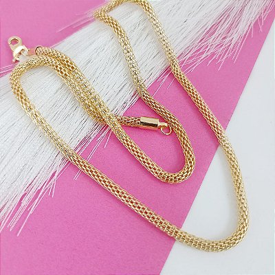 Corrente Banhada a Ouro Elo Tubo Redinha 45cm Bijou Art