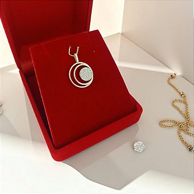 Pingente Banhado a Ouro Aros Redondos Com Mini Pedras De Zircônia Bijou Art