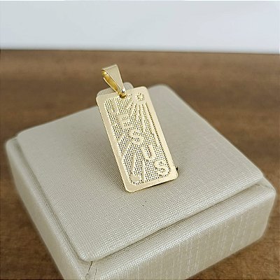 Pingente Banhado a Ouro Plaquinha Trabalhada Escrito Jesus Bijou Art
