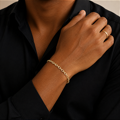 Pulseira Banhada a Ouro Masculina Elo Curto Cartie Bijou Art