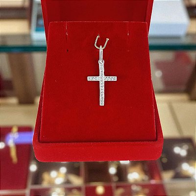 Pingente De Prata 925 de Cruz Com Mini Zircônias Bijou Art