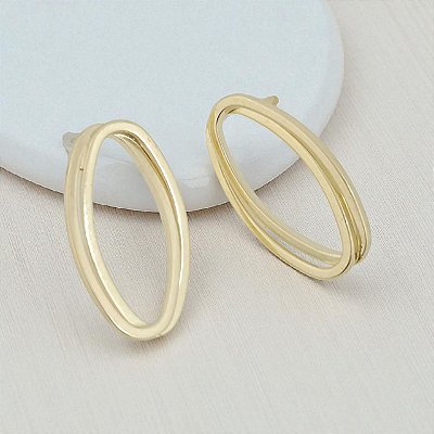 Brinco Banhado a Ouro De 2 Aros Ovais Bijou Art