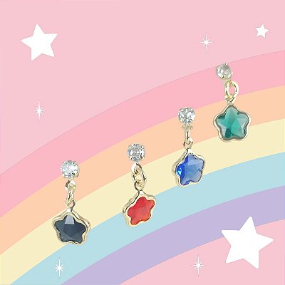 Brinco Infantil Banhado a Ouro De Flor Com Pedra Colorida Bijou Art