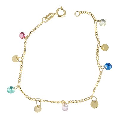 Pulseira Infantil Banhada a Ouro Com Pedras Coloridas e Chapinha Bijou Art