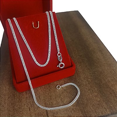 Corrente Banhada a Prata 45 cm de Elo Curto Bijou Art