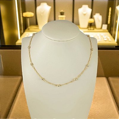Corrente Banhada a Ouro 40cm Cinga-Pura com Bolinha 3.5mm