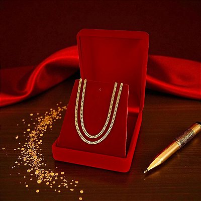 Corrente Banhada a Ouro 45 cm Elo Curto Intercalado Bijou Art