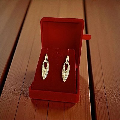 Brinco Banhado a Ouro De Folha Longa Com Zircônias Bijou Art