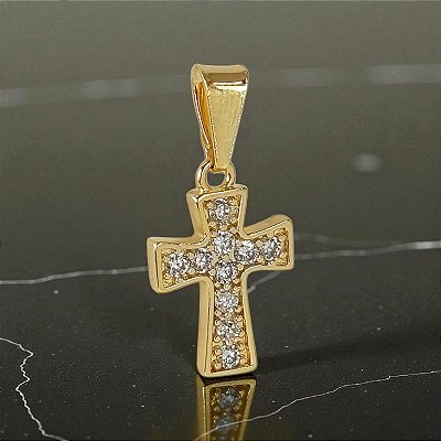 Pingente Banhado a Ouro De Cruz Com Pedras No Meio Bijou Art