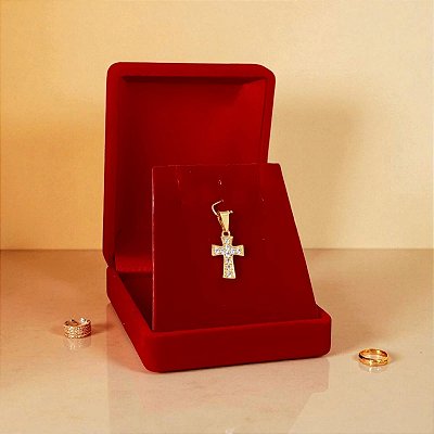 Pingente Banhado a Ouro De Cruz Com Pedras No Meio Bijou Art