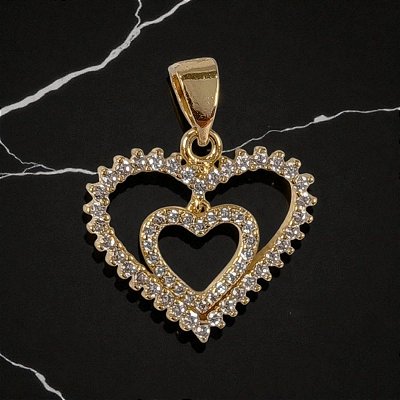 Pingente 2 Aros Coração com Mini Zircônia Banhado a Ouro