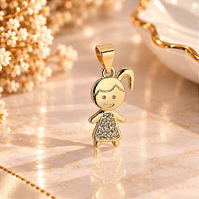 Pingente Menina De Vestido Com Zircônia 17mm