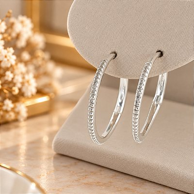 Argola Articulada com Zircônia Banhado a Prata Bijou Art