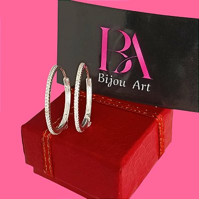 Argola Articulada com Zircônia Banhado a Prata Bijou Art