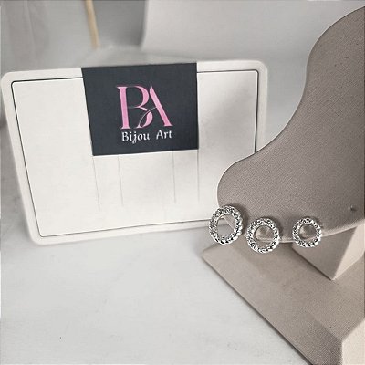 Brinco Banhado a Prata Redondo Metade Torcido e Zircônia Bijou Art