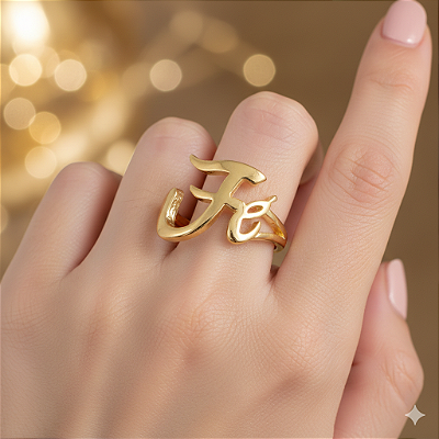 Anel Banhado a Ouro Aro Médio Liso Escrito Fé Bijou Art