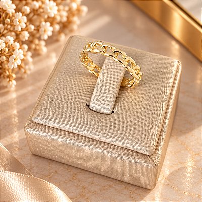 Anel Banhado a Ouro Em Formato de Corrente Bijou Art