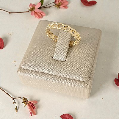 Anel Banhado a Ouro Em Formato de Corrente Bijou Art