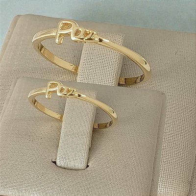 Anel Banhado a Ouro Liso Escrito Paz Bijou Art