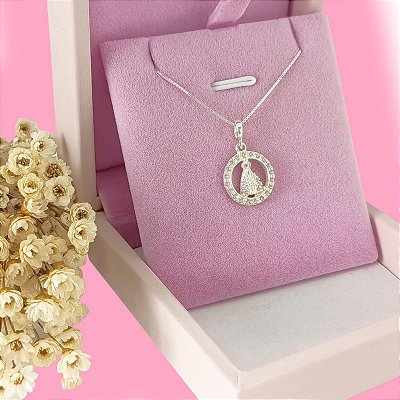 Gargantilha De Prata Nossa Senhora Com Mini Zircônias Bijou Art