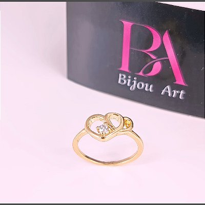 Anel Banhado a Ouro De Coração Duplo Com Pedra Bijou Art