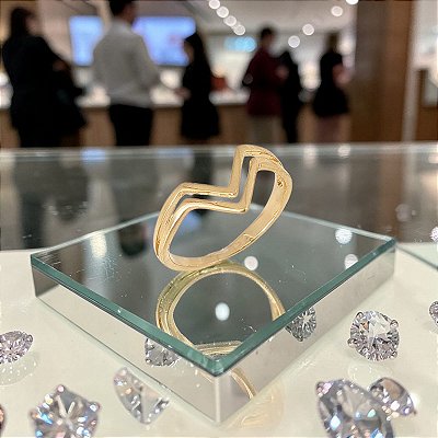 Anel Banhado a Ouro De Aro Médio De "V" Duplo Bijou Art
