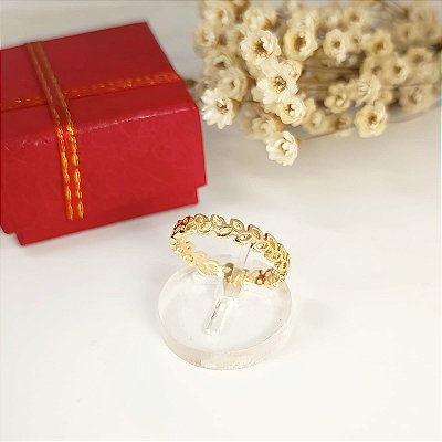 Anel Banhado a Ouro Ramo Vazado Liso Bijou Art