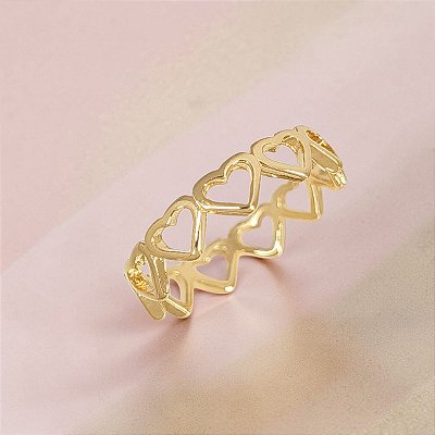 Anel Banhado a Ouro Em Forma de Coração Liso Vazado Bijou Art