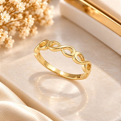 Anel Banhado a Ouro Liso Com Simbolos Do Infinito Vazados Bijou Art