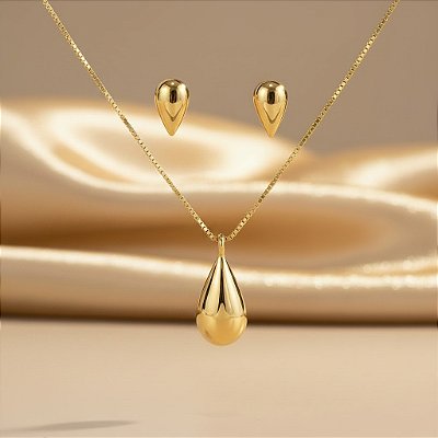 Conjunto Banhado a Ouro De Gota Lisa Bijou Art
