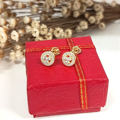 Brinco Banhado a Ouro Redondo Com Mini Zircônias Bijou Art