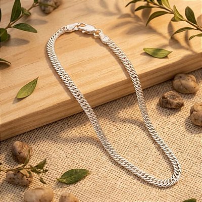 Pulseira De Prata Elo Curto Intercalado Bijou Art