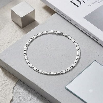 Pulseira De Prata de Elo Fivela Achatada Bijou Art